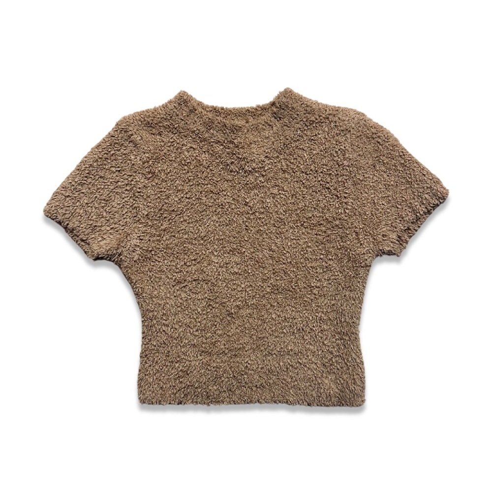 🏷️*Price Drop* SKIMS Tan Teddy Fuzzy Crop Top Short Sleeve Baby Tee Size XXS/XS
